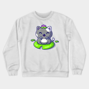 Cute Cat Sitting On Leaf Cartoon Vector Icon Illustration Crewneck Sweatshirt